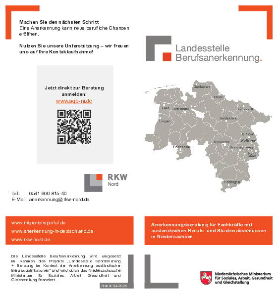 Flyer der Landesstelle Berufsanerkennung.